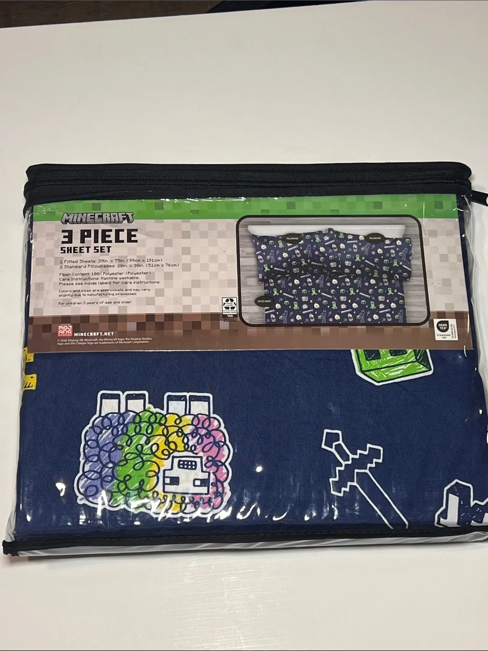 Minecraft Twin 3-Piece Sheet Set - Yellow, Navy with Green
